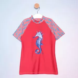 Camiseta Infantil Cavalo Marinho<BR>- Coral & Azul Claro<BR>- L'eté