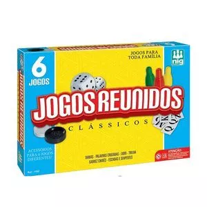 Jogo De Tabuleiro Super Jogos Reunidos 6 Em 1<BR>- Amarelo & Azul Claro<BR>- 233Pçs<BR>- Nig Brinquedos