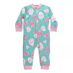 Pijama De Macacão Moranguinhos<BR>- Verde Água & Rosa<BR>- Up Baby & Up Kids