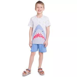 Pijama Infantil Tubarão<BR>- Branco & Azul Claro<BR>- Veggi