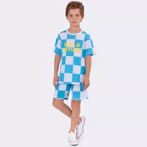 Pijama Infantil Quadriculado<BR>- Azul & Branco<BR>- Veggi