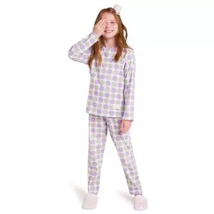 Pijama Infantil Poá<BR>- Branco & Lilás<BR>- Veggi