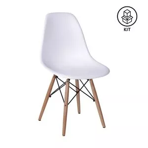 Jogo De Cadeiras Eames DKR<BR>- Branco & Madeira<BR>- 2Pçs<BR>- Or Design
