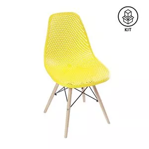 Jogo De Cadeiras Colmeia<BR>- Amarelo & Madeira Clara<BR>- 2Pçs<BR>- Or Design