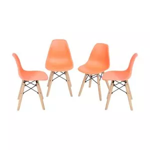Jogo De Cadeiras Eames DKR<BR>- Laranja & Madeira<BR>- 4Pçs<BR>- Or Design