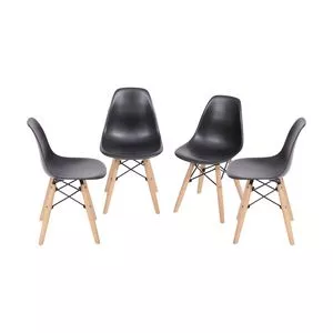 Jogo De Cadeiras Eames DKR<BR>- Preto & Madeira<BR>- 4Pçs<BR>- Or Design