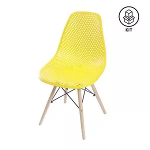 Jogo De Cadeiras Eames Colmeia<BR>- Amarelo & Madeira Clara<BR>- 4Pçs<BR>- Or Design