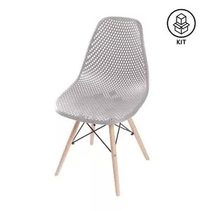 Jogo De Cadeiras Eames Colmeia<BR>- Fendi & Madeira Clara<BR>- 4Pçs<BR>- Or Design