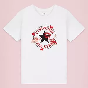 Camiseta Beijos & Corações<BR>- Branca & Vermelha