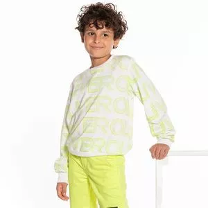 Blusão Infantil Com Inscrições<BR>- Off White & Verde Limão