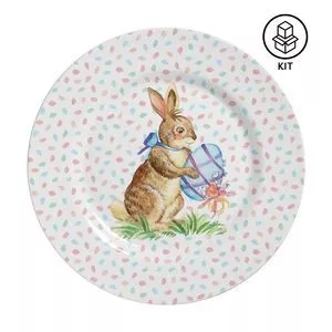 Jogo De Pratos Rasos Collor Rabbits<BR>- Branco & Azul Claro<BR>- 6Pçs<BR>- Alleanza Cerâmica