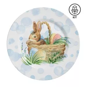 Jogo De Pratos Para Sobremesa Collor Rabbits<BR>- Branco & Azul Claro<BR>- 6Pçs<BR>- Alleanza Cerâmica