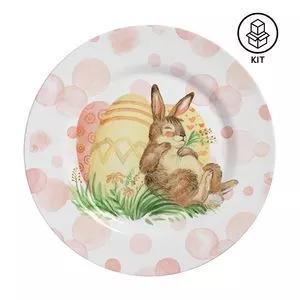 Jogo De Pratos Para Sobremesa Collor Rabbits<BR>- Branco & Marrom<BR>- 6Pçs<BR>- Alleanza Cerâmica