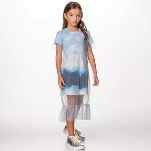 Conjunto De Vestido Tie-Dye & Sobreposição<BR>- Azul Claro & Azul Escuro<BR>- Luluzinha