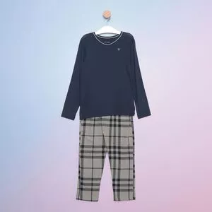 Pijama Infantil Xadrez<BR>- Azul Marinho & Cinza