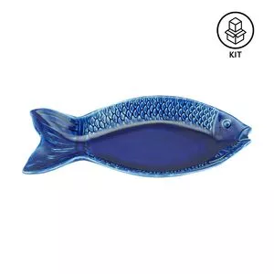 Jogo De Peixes Decorativos Ocean<BR>- Azul Escuro<BR>- 2Pçs