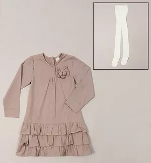 Conjunto de Vestido + Meia Calça Rosê/Branco