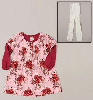 Conjunto de Vestido + Blusa Rosa/Bordô