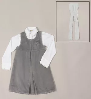 Conjunto de Vestido + Camisa + Meia Calça Cinza/Branco