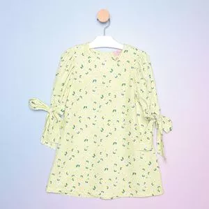 Vestido Infantil Floral<BR>- Verde Limão & Verde Escuro<BR>- Luluzinha