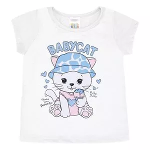 Blusa Infantil Babycat<BR>- Branca & Azul Claro