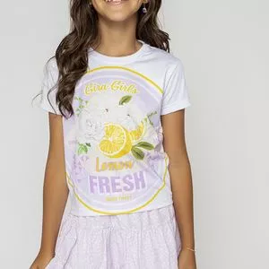 Camiseta Juvenil Com Inscrições<BR>- Branca & Lilás