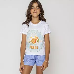 Camiseta Juvenil Com Inscrições<BR>- Branca & Laranja