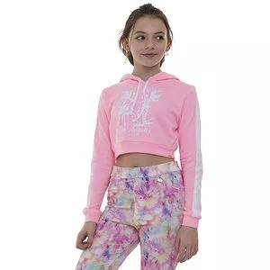 Blusão Cropped Juvenil Com Inscrições<BR>- Rosa & Branco