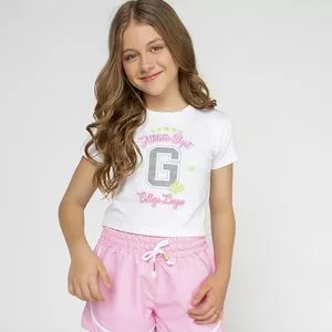 Camiseta Juvenil Com Inscrições<BR>- Branca & Rosa