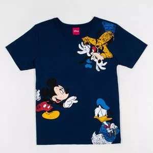 Camiseta Infantil Mickey<BR>- Azul Marinho & Branca<BR>- DISNEY