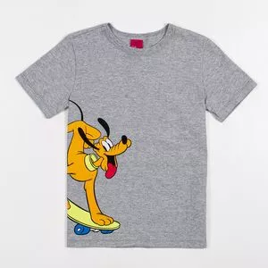 Camiseta Infantil Pluto®<BR>- Cinza & Laranja<BR>- DISNEY