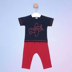Pijama Infantil Avião<BR>- Azul Marinho & Vermelho<BR>- Tip Top