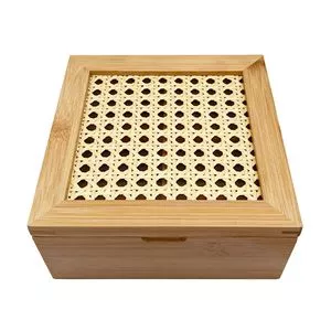 Caixa Decorativa Palha Indiana<BR>- Bambu & Bege Claro<BR>- 7,5x16,5x16cm<BR>- Oikos