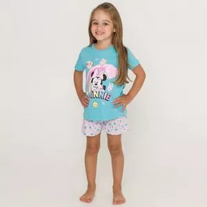 Pijama Infantil Minnie®<BR>- Azul Claro & Rosa Claro