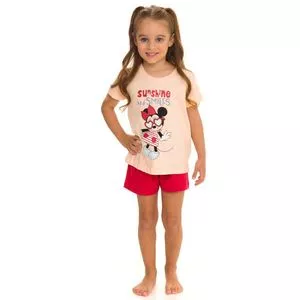 Pijama Infantil Minnie®<BR>- Laranja Claro & Vermelho