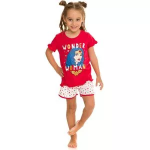 Pijama Infantil Wonder Woman®<BR>- Vermelho & Branco