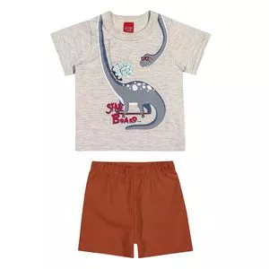 Conjunto Infantil De Camiseta & Bermuda<BR>- Cinza & Laranja Escuro<BR>- Elian