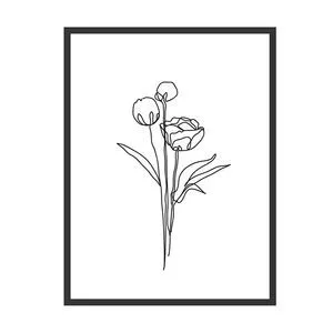 Quadro Flor Com Moldura<BR>- Branco & Preto<BR>- 42x32x1,2cm<BR>- Kapos
