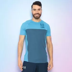 Camiseta Com Recortes<BR>- Azul Escuro & Azul