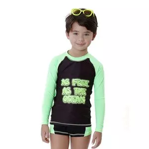 Conjunto Infantil De Camiseta & Short De Praia<BR>- Verde Claro & Preto<BR>- Viva Flor