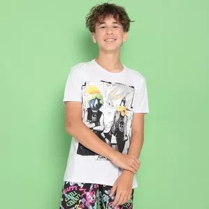 Camiseta Juvenil Looney Tunes®<BR>- Branca & Preta