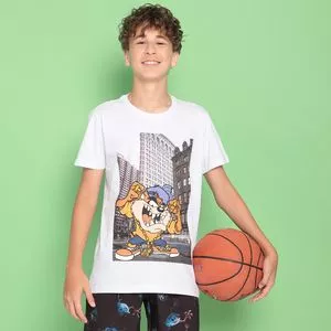 Camiseta Juvenil Taz-Mania®<BR>- Branca & Laranja