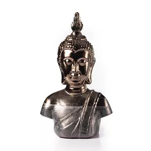 Estátua Buddha Sarnath<BR>- Cinza & Dourada<BR>- 29,5x18x10cm<BR>- Bon Marche