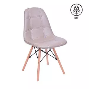 Jogo De Cadeiras Eames Botonê<BR>- Fendi & Marrom Claro<BR>- 4Pçs<BR>- Or Design