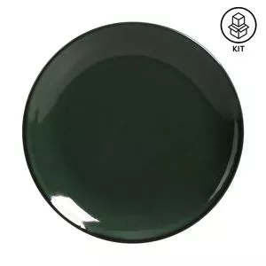 Jogo De Pratos Para Sobremesa Stoneware<BR>- Verde Escuro<BR>- 6Pçs<BR>- Porto Brasil