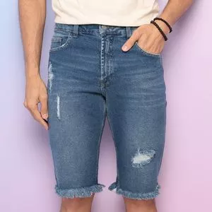Bermuda Jeans Com Puídos<BR>- Azul Claro