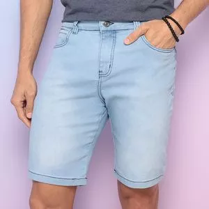Bermuda Jeans Com Recortes<BR>- Azul Claro