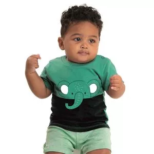 Camiseta Elefantinho<BR>- Verde & Verde Escuro<BR>- Kiko & Kika