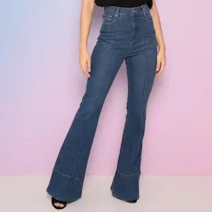 Calça Jeans Flare Com Recortes<BR>- Azul<BR>- Amapô
