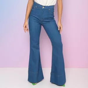 Calça Jeans Flare Com Nervuras<BR>- Azul<BR>- Amapô